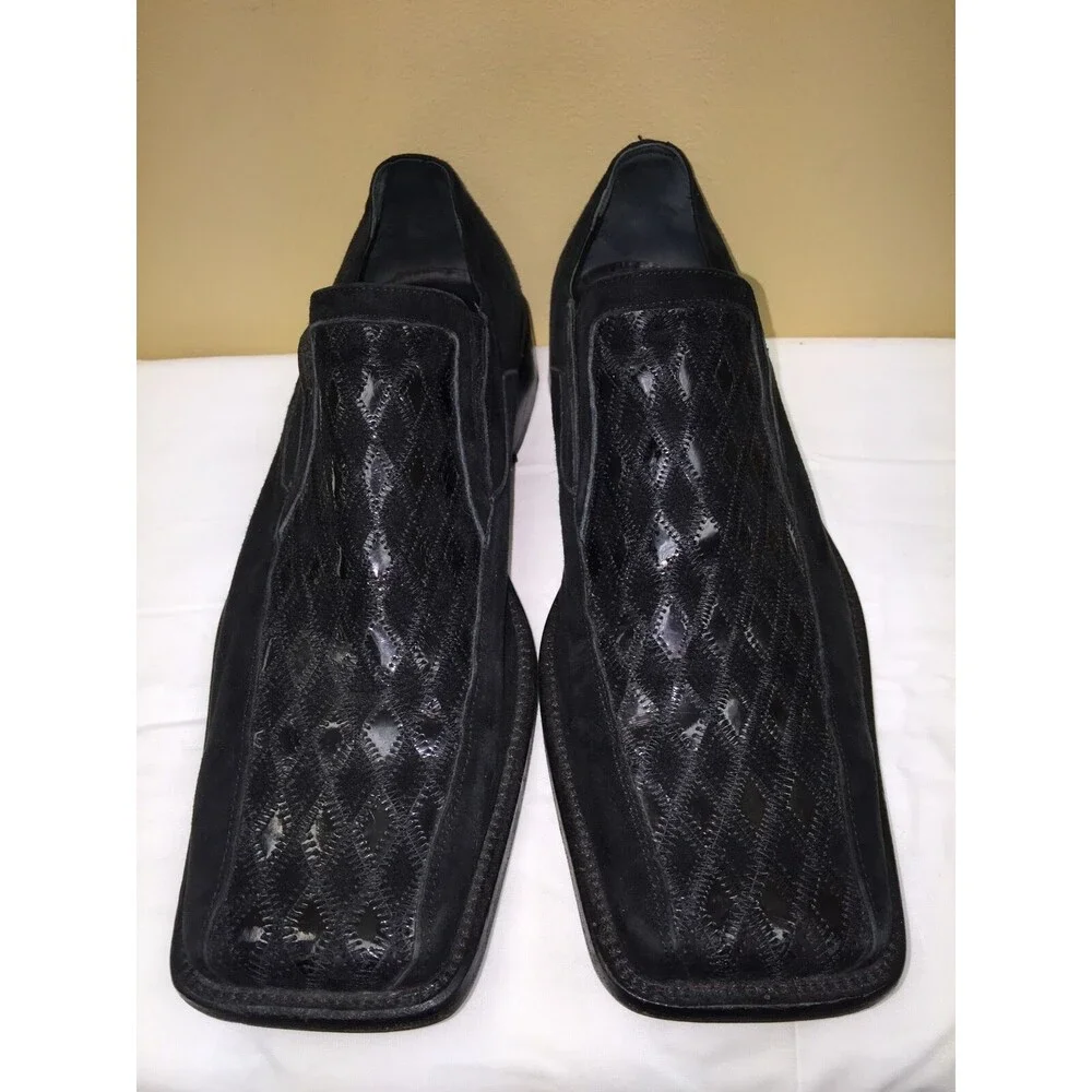 GUERRINO MARSILI MEN ITALIAN SLIP ON BLACK LEATHER SHOES SIZE EURO 45